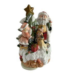 Santa Claus Decorating Tree Musical Figurine O Christmas Tree Ceramic